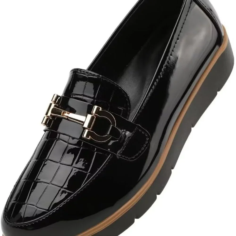 Women's Leather Loafers Casual Flats Slip-On Comfortable Work Shoes - Picture 1 of 7